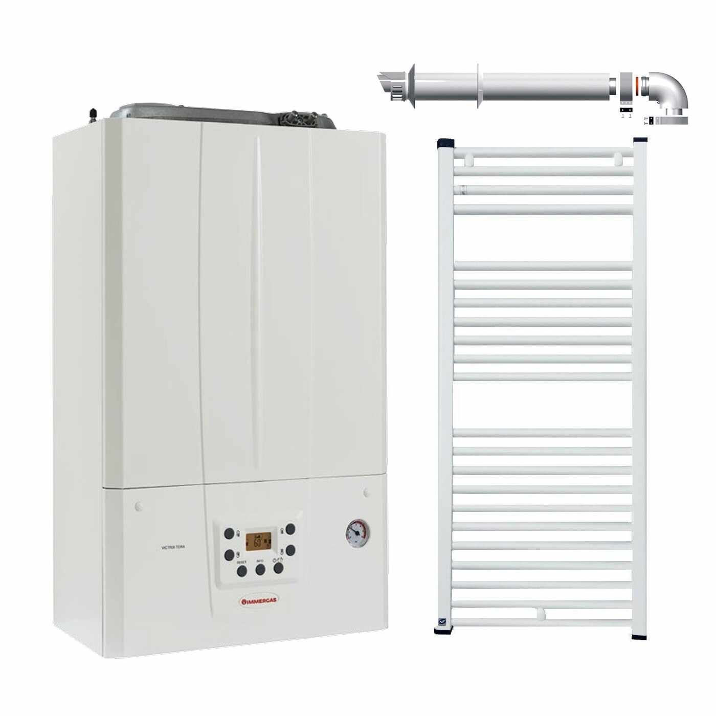 Centrala termica in condensare Immergas Victrix TERA 24, kit evacuare inclus si radiator baie Fornello 500x800